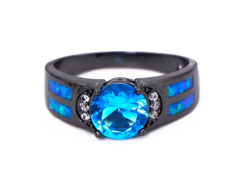 Летняя коллекция 2017 года кольцо с голубым огненным опалом океана черным родиевым