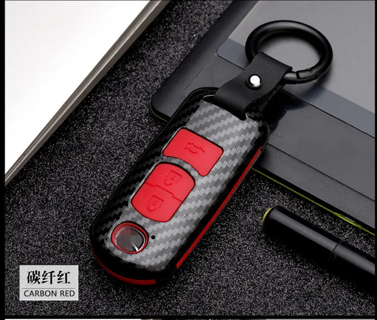 B-Carbon red Смарт-2/3 пуговицы ключа автомобиля защиты оболочки ключ чехол КРЫШКА ДЛЯ Mazda 2 3 6 Axela Atenza CX-5 CX5 CX-7 CX-9 - Название цвета: B-Carbon red