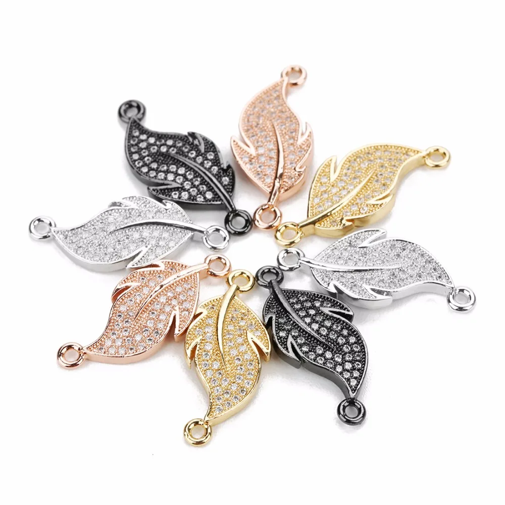 

LOULEUR Party Jewelry Charm Women Copper Zircon Connectors Leaves Fashion Design CZ Coonector for DIY Jewelry Making