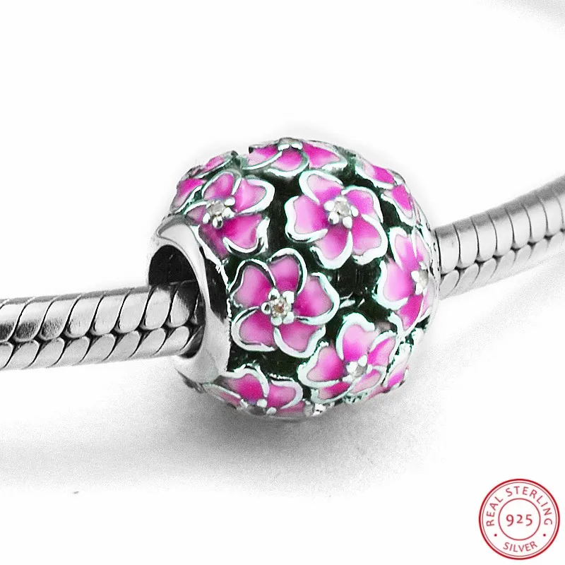 CKK Магнолия цветет бусины проложить светло вишневая Эмаль Ясно CZ DIY Fit PANDORA