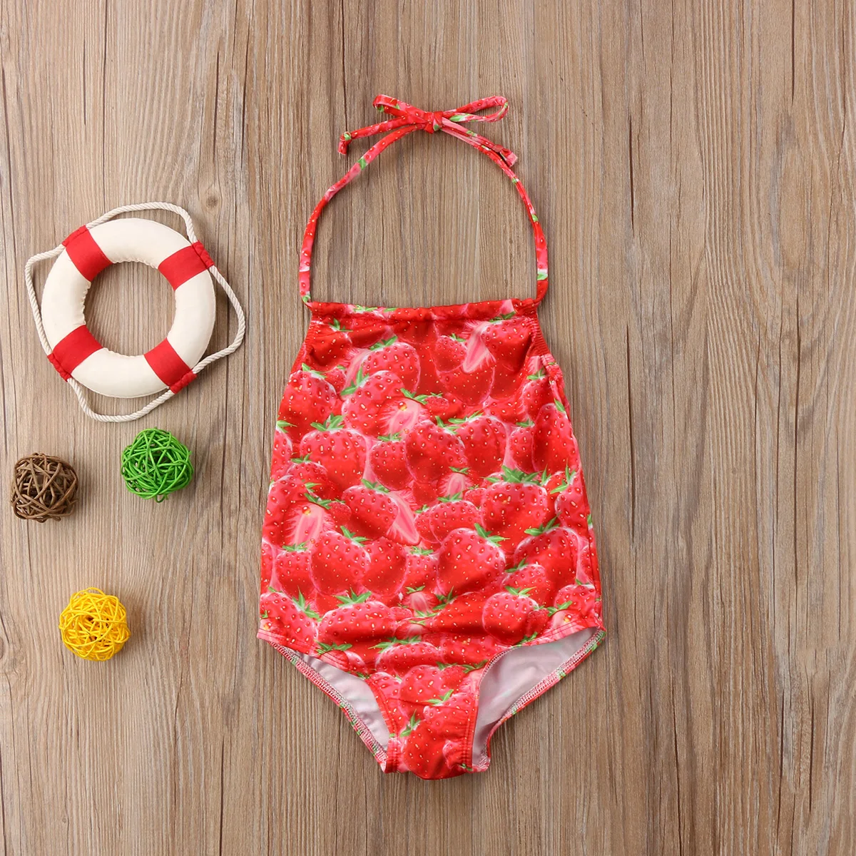 Цельный купальник для маленьких девочек милый с изображением клубники и ананаса