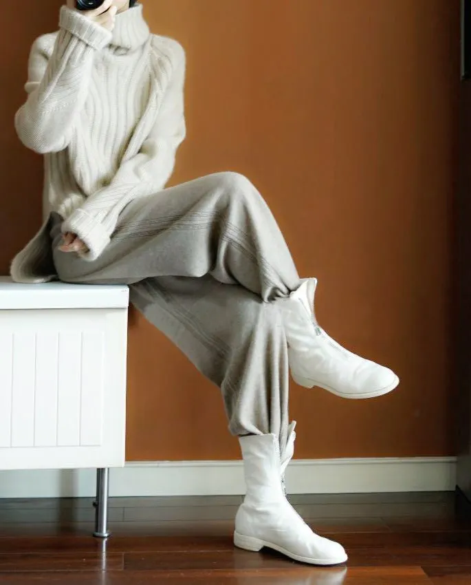Winter Lazy Loose Knit Women Cashmere Sweater High Collar Solid Color Warm Wool Sweater Thick Pullover High-end Retro Sweaters