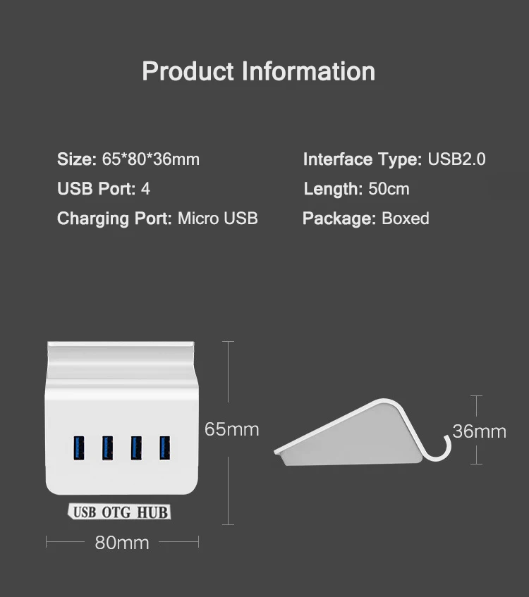 4-портовый USB 2,0 Тип-C комбинированный концентратор OTG адаптер дополнительное по не требуется ABS держатель телефона Мульти USB C сплиттер для Xiaomi 6, а также GALAXY S8 Macbook Pro