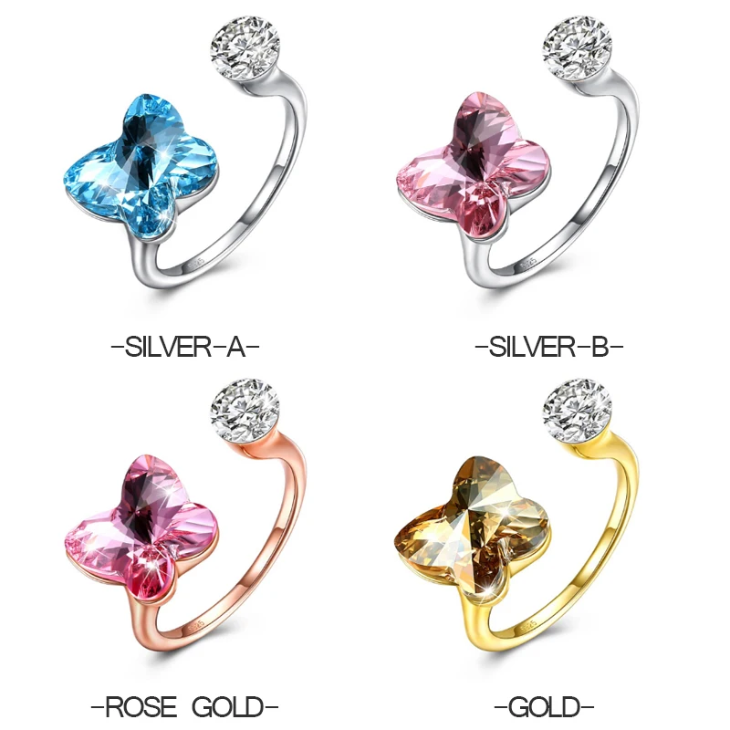CADEINAMA бабочка Настоящее серебро 925 пробы кольцо с австрийским кристаллом