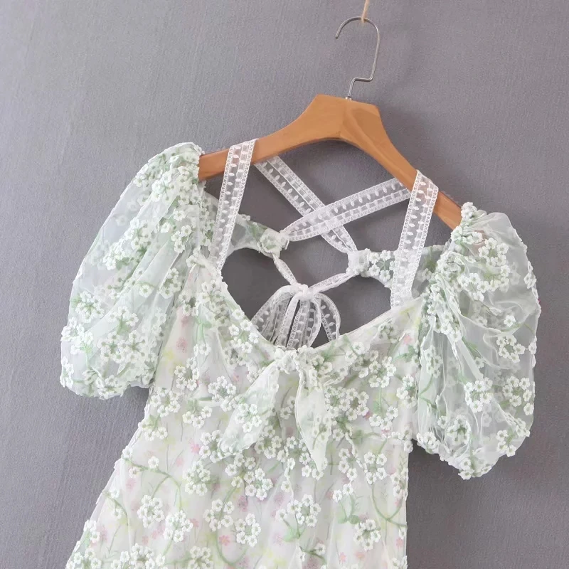 Женское кружевное платье винтажное Белое Мини Платье с открытой спиной и бантом