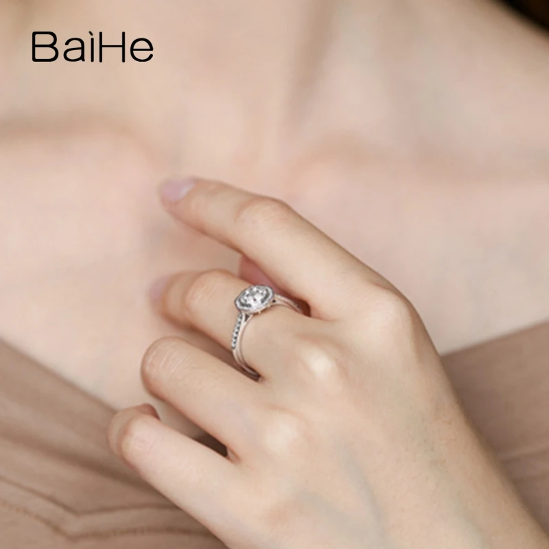 BAIHE однотонное 14K белое золото около карат H/SI круглые натуральные бриллианты