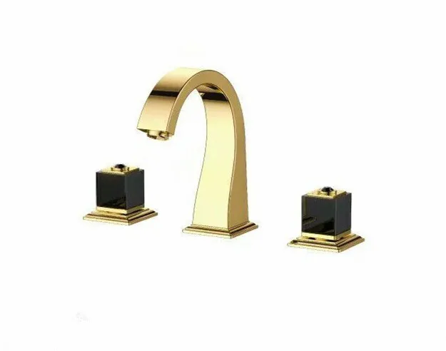 

8" Widespread Ceramic Valve Three Holes 3 Pcs lavatory Bathroom Sink Faucet Mixer tap square black crystal faucet design