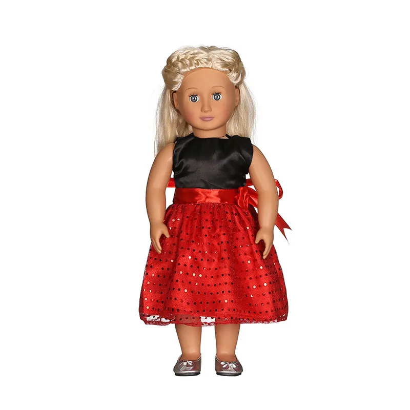 Черно-красное платье с вышивкой Одежда для кукол 18 дюймов американская лучший