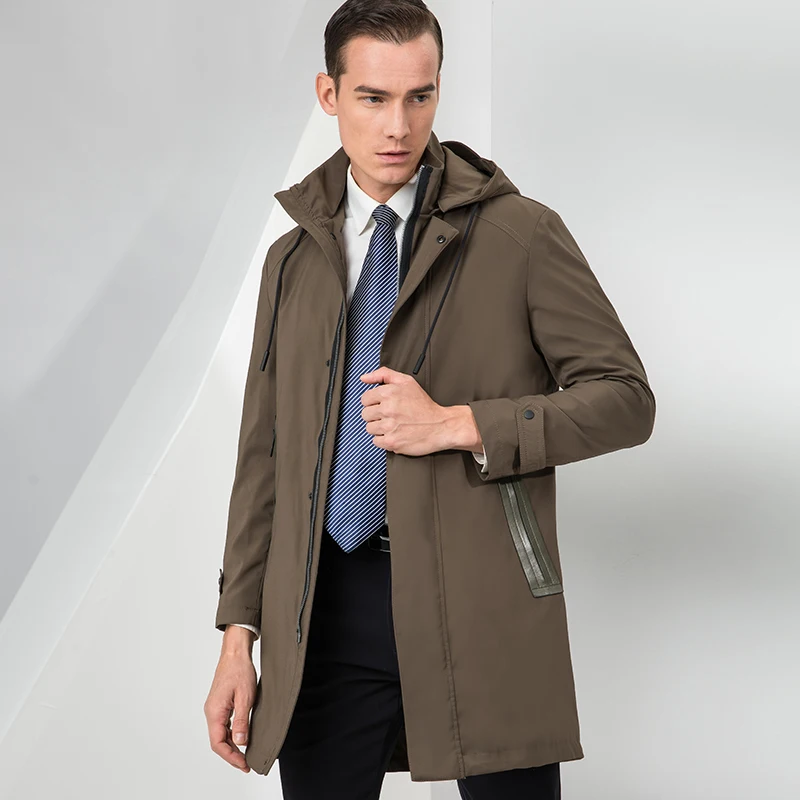 Мужской повседневный тренчкот зеленые и черные деловые куртки весна 2020 | Мужская
