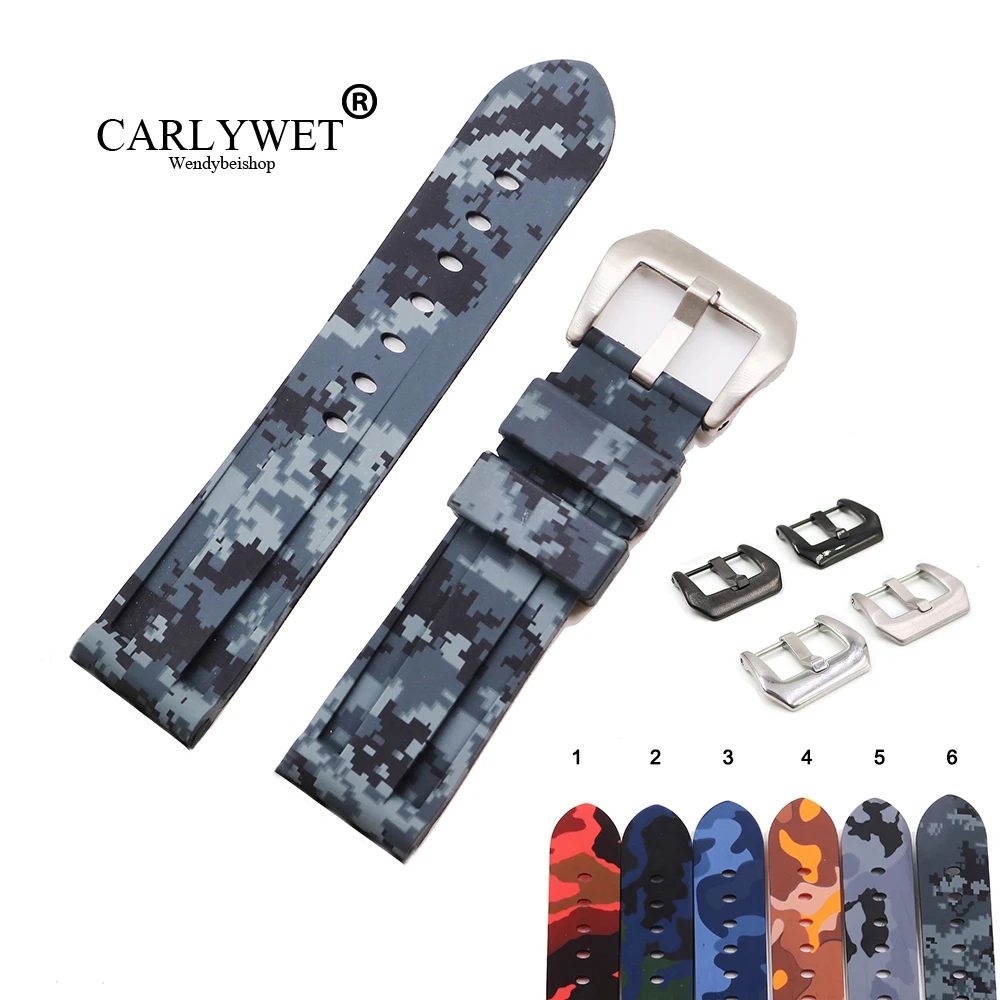 

CARLYWET 24mm High Quality Camo Color Waterproof Silicone Rubber Replacement Watch Band Strap Band Loops For Panerai Luminor