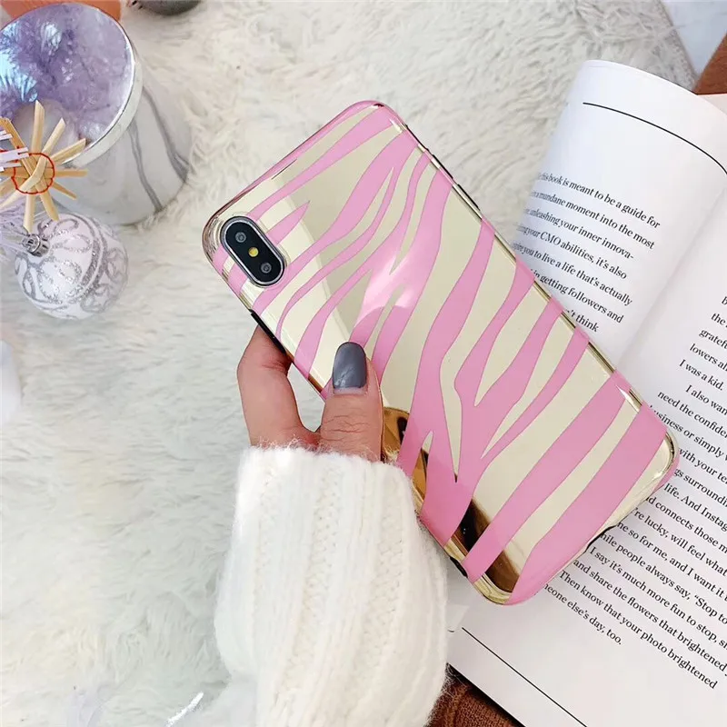 DSICASE Fashion laser mirror zebra pattern Phone Case For iphone XS Max X XR 6 6S 7 8 Plus Cover IMD glossy soft | Мобильные