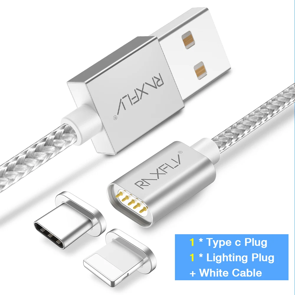 Sliver Lighting Type Магнитный кабель RAXFLY для samsung Note 9 S9, быстрый Магнитный кабель для зарядки для iPhone X XS Max, магнитный кабель Micro usb type-C - Цвет: Sliver Lighting Type
