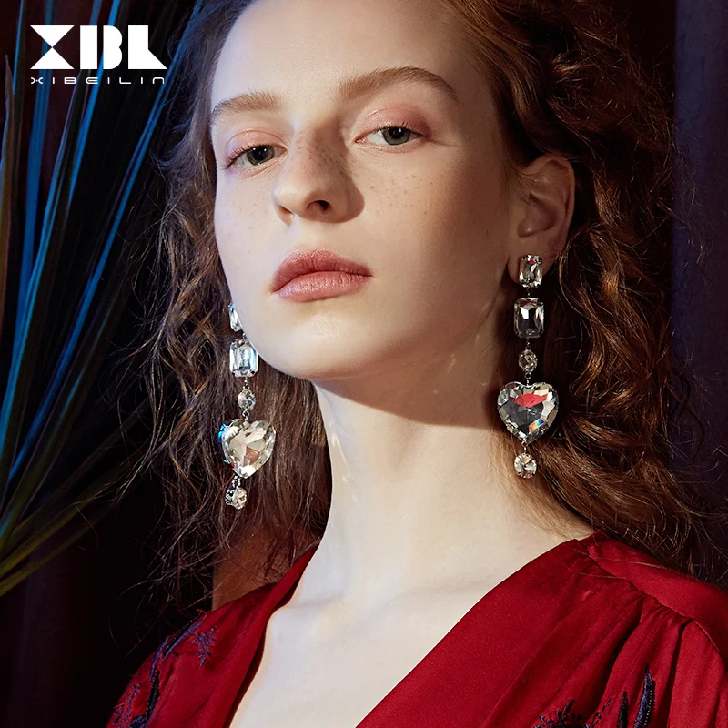 2019 Fashion Luxury Rhinestone Earrings for Women Girls Temperament Long Glitter Heart Party Wedding Jewelry Gifts | Украшения и