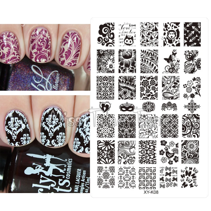 Полная крышка кружева шаблон акриловых ногтей штамповки пластины прозрачный