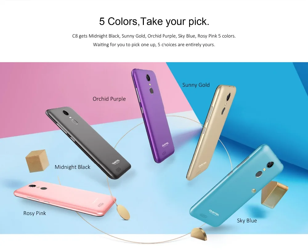Oukitel C8 5.5 дюйма HD края меньше Бесконечность Дисплей Смартфон Android 7.0 3000 мАч 2 ГБ+ 16 ГБ отпечатков пальцев 13MP Quad Core мобильного телефона