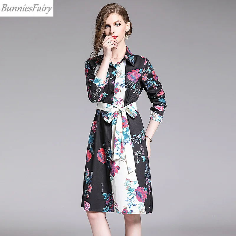 BunniesFairy 2019 осеннее женское винтажное ретро платье-рубашка свободного кроя с
