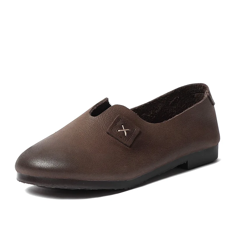 Johnature Women Shoes Genuine Leather Casual Flats Round Toe New Autumn Shallow Solid Color Handmade Womens Shoes