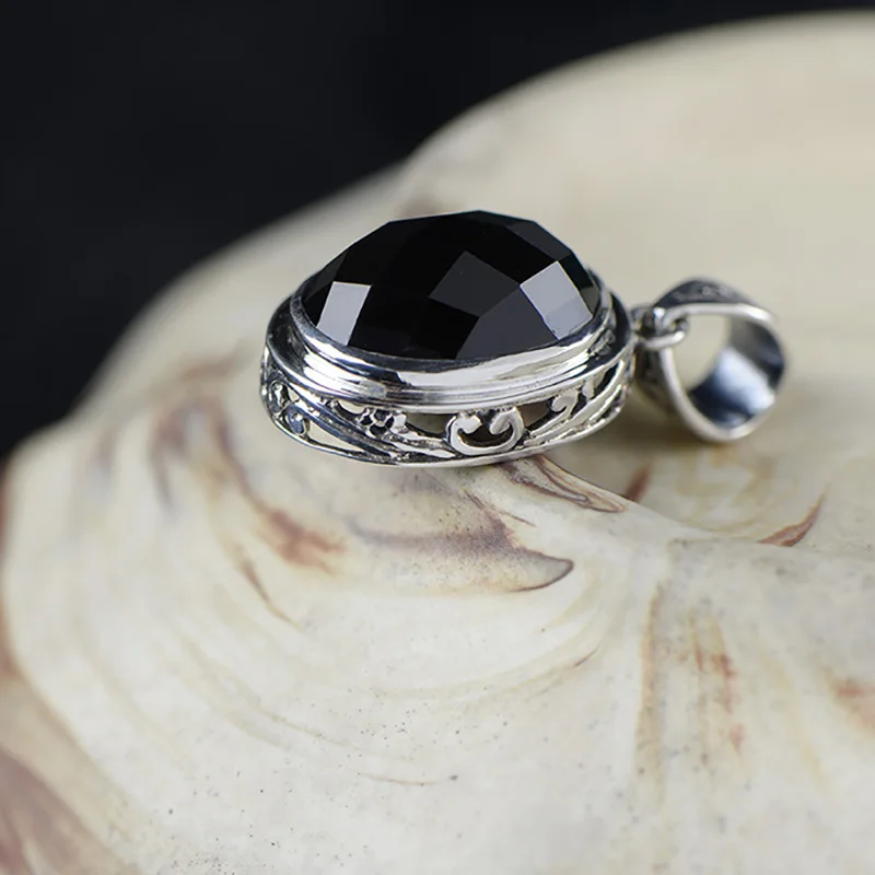 Женский кулон из черного серебра 925 пробы с натуральными камнями | Украшения и