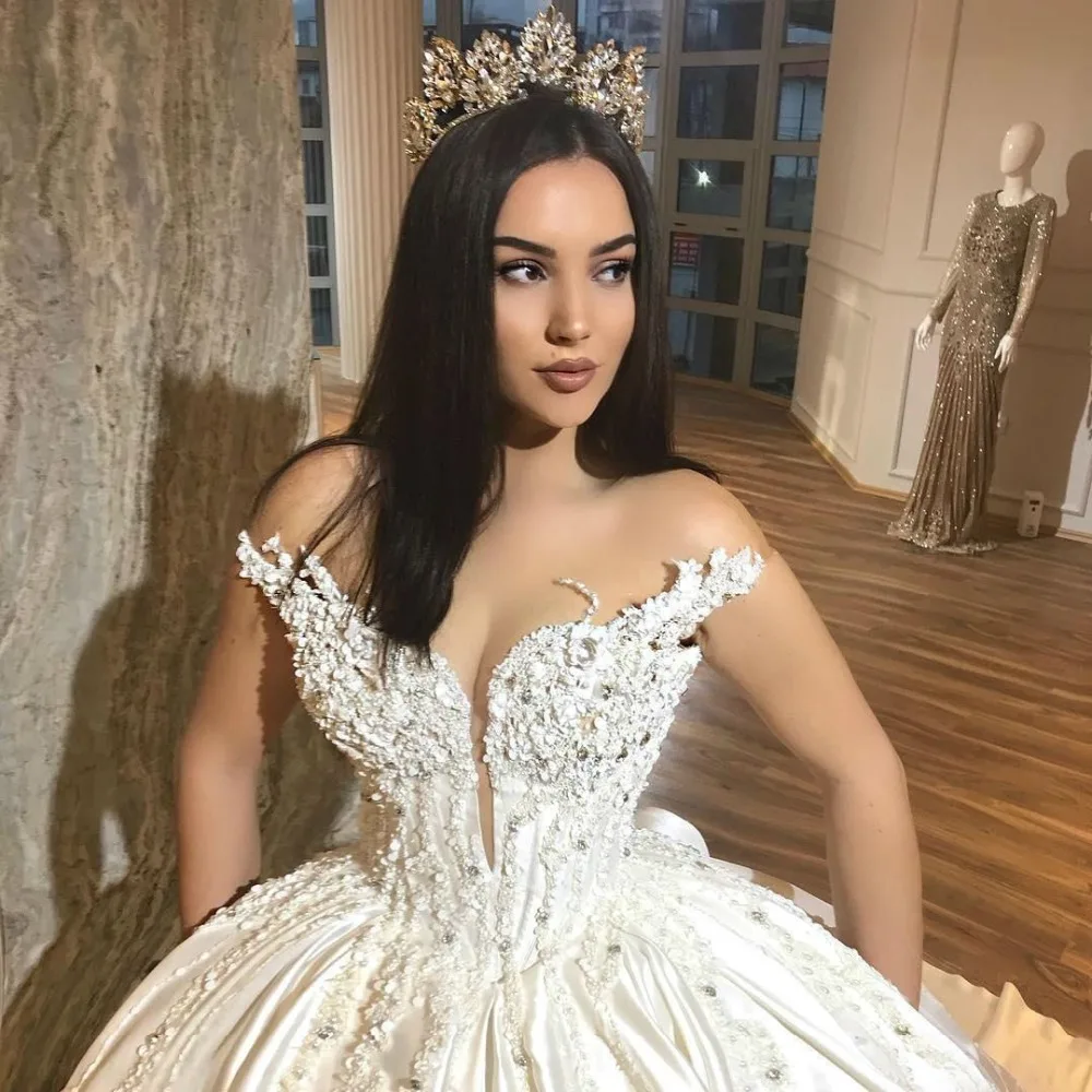 Gorgeous Ball Gown Wedding Dress Off Shoulder 3D Floral Applique Beads Bridal Gowns Vestido De Novia | Свадьбы и торжества