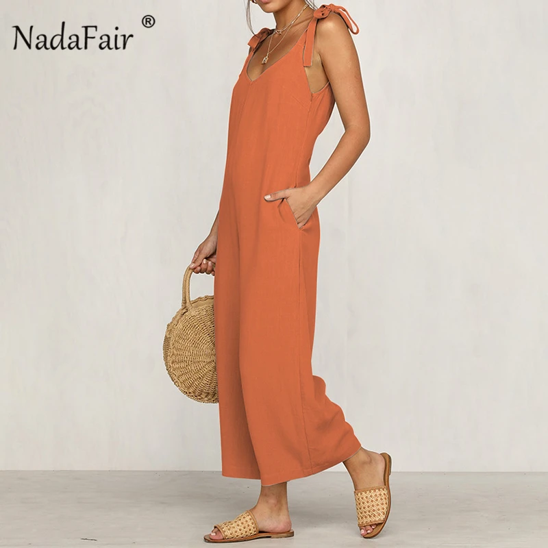 Женский комбинезон с открытой спиной FSDA свободный хлопковый широкими