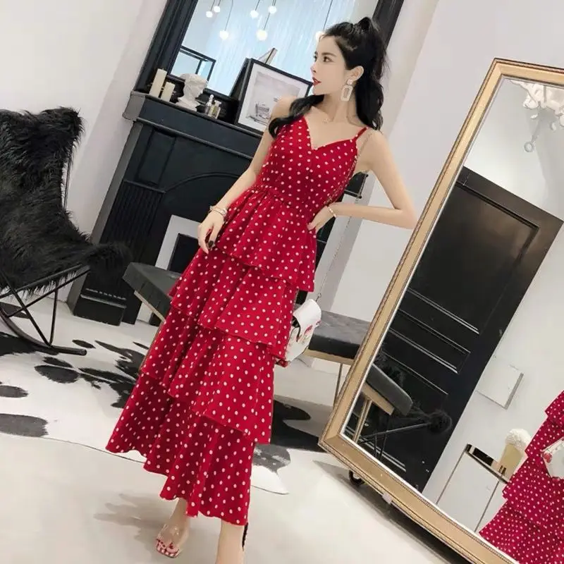 Женский сарафан в горошек многослойное платье трапециевидной формы без бретелек