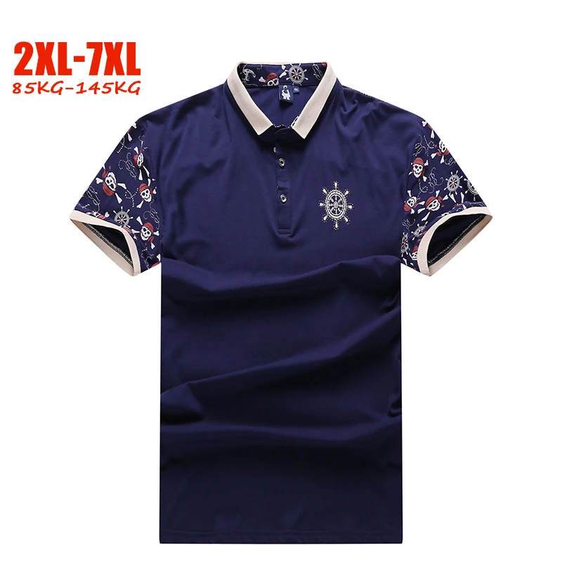 Новые летние 5XL 6XL 7XL рубашки поло мужчин Повседневное Большие размеры мужские Поло рубашка из хлопка с принтом свободные 2XL-7XL Большие размеры Мужская рубашка поло