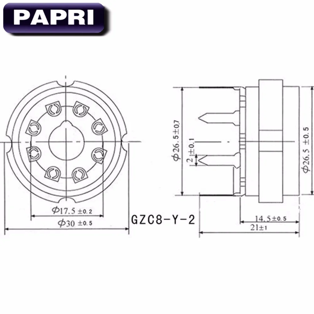 PAPRI 10 шт. керамика K8A PCB позолоченный 8Pin вакуумная трубка гнездо Верхнее Крепление Золотой восьмеричный клапан база для KT88 EL34 274B 6SN7 6V6