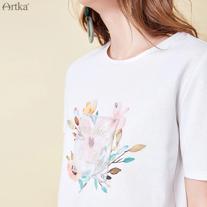 ARTKA 2019 женская летняя футболка с круглым вырезом повседневные свободные коротким