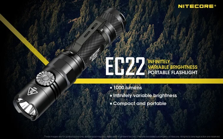 NITECORE EC22 с 18650 перезаряжаемой батареей, бесступенчатая яркость, светодиодный фонарик, водонепроницаемый, походный фонарь