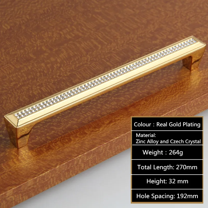 Hole Spacing 192mm 24K реальные золотые или хромированные Чешские Хрустальные Ручки для ящиков шкафа ручки для двери шкафа мебельные ручки - Цвет: Hole Spacing 192mm