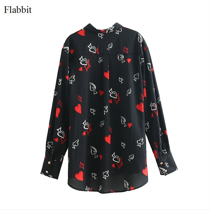 Flabbit women sweet long sleeve loverly hearts print simple casual shirts blouse chic femme blusas oversized tops LX0383 |