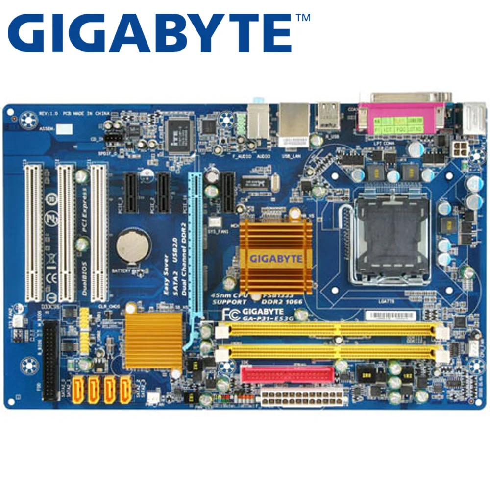

GIGABYTE GA-P31-ES3G Desktop Motherboard P31 Socket LGA 775 For Core 2 DDR2 4G Micro ATX Original Used P31-ES3G Mainboard G31