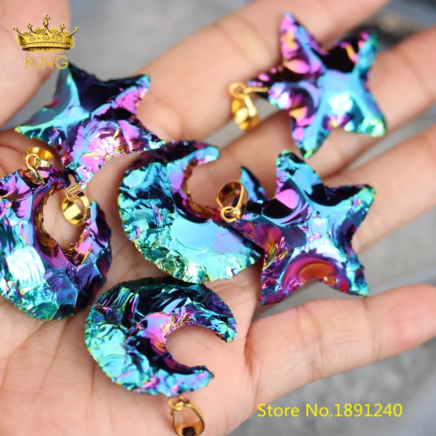 5 шт. радужные подвески из мистического титана с черным турмалином блестящими звездами и луной ожерелье