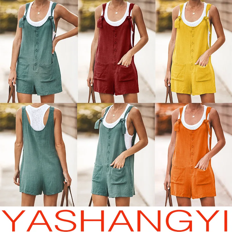 Женский однотонный боди с карманами лето 2020 короткий Боди без рукавов на