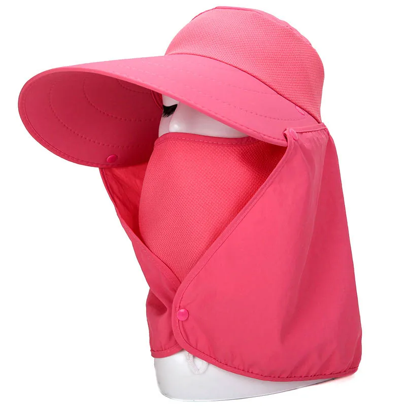 rose red Hot Summer Women Sun Hat Removable Neck Face Flap Farmer UV Protection Cap for Outdoor Fishing HD88 - Цвет: rose red