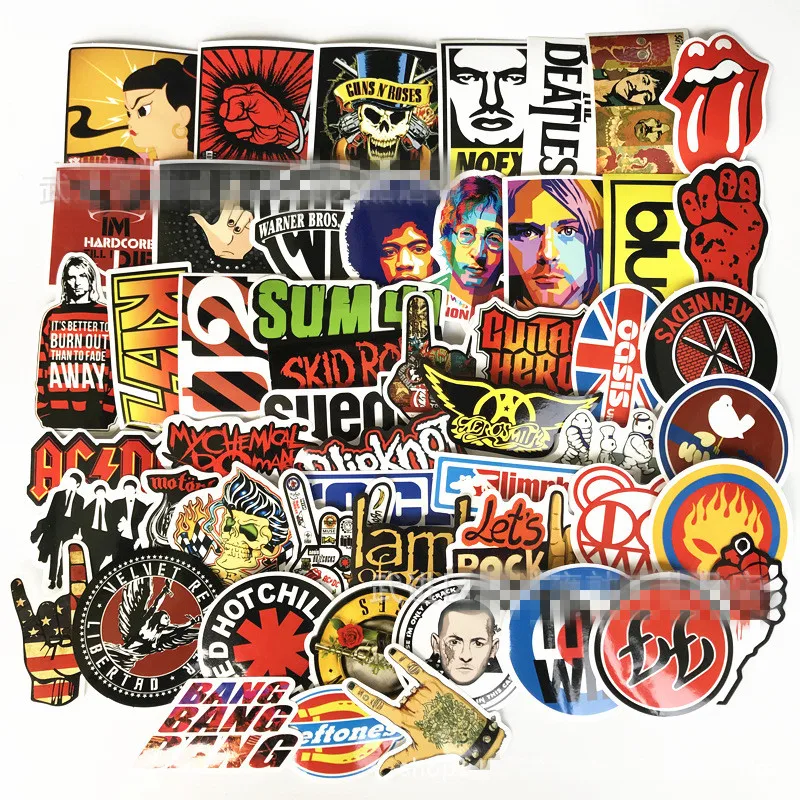 52pcs 52 шт./компл. Ретро рок музыки наклейки зеленым день RHCP Чемодан для Гитары чемодан скейтборд "сделай сам", водонепроницаемые наклейки для украшения - Цвет: 52pcs