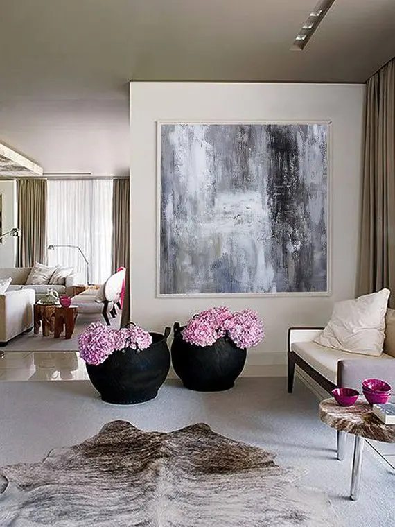 Large original abstract oil painting Contemporary Art Hand-painted wall decor Black white Oil grey large art | Дом и сад