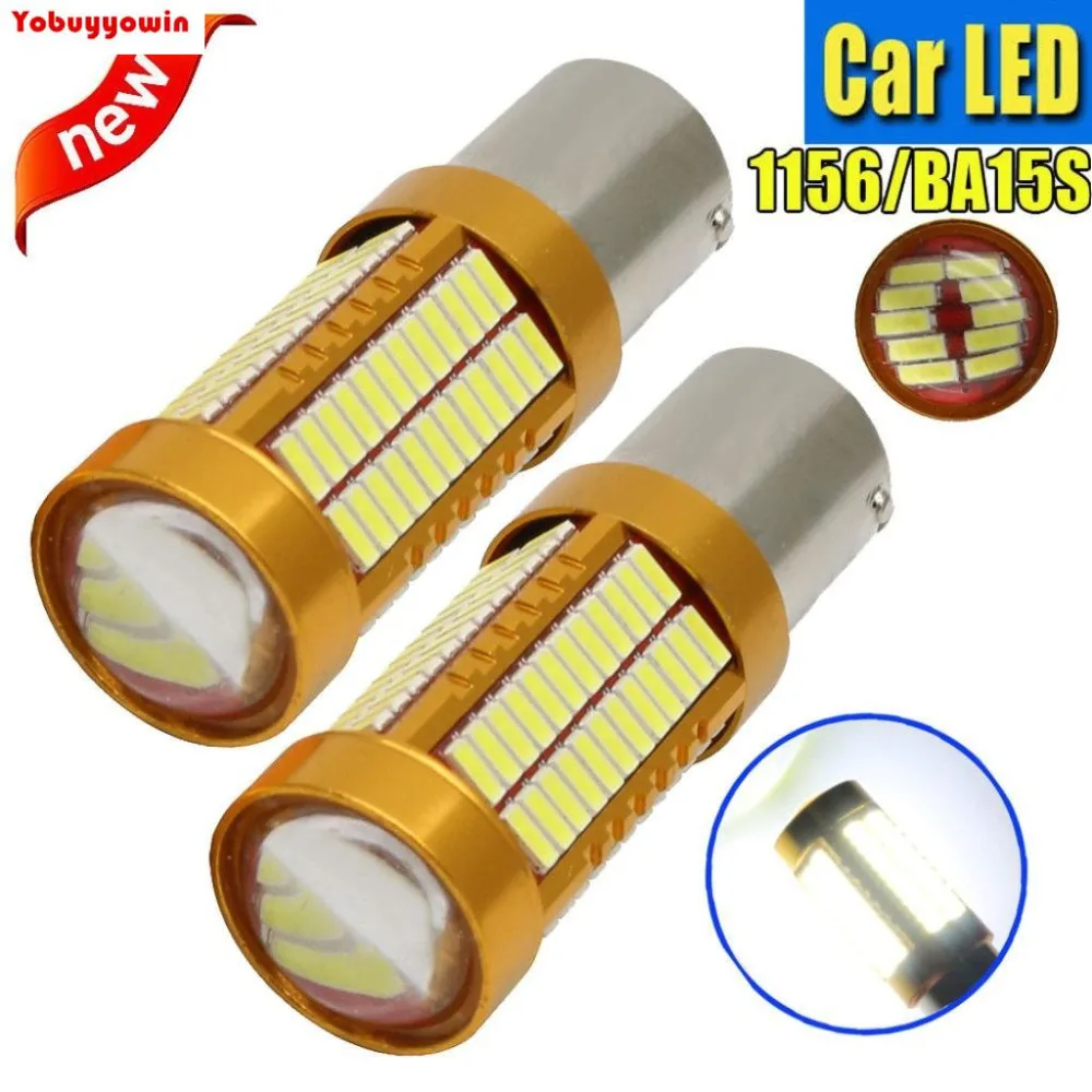 

New 2pcs DC12V Extremely Bright 4014 106-SMD BA15S 1156 LED Car Bulb Turn Signal Backup Reverse Rear Tail Light (White)