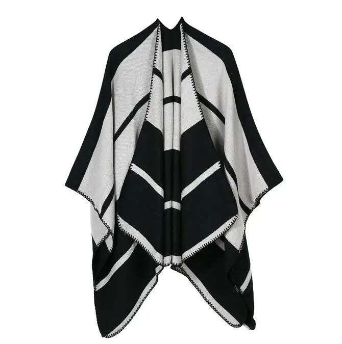Женские имитированные кашемировые пончо Свободные Boho зимние полосатые вязаные женские кейпы foulard femme