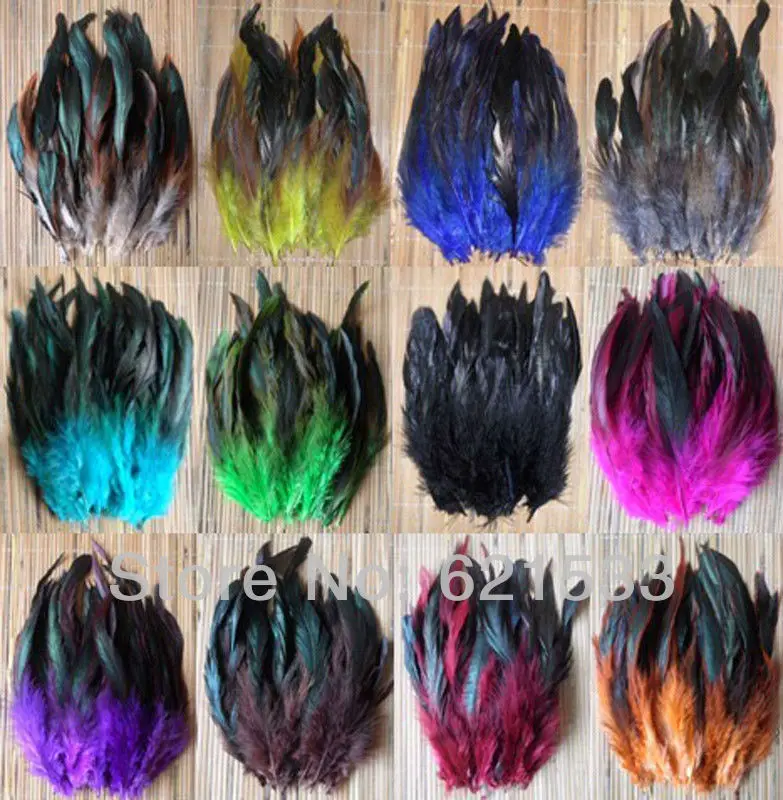 

Feathers for crafts! 200pcs/lot 6-8''15-20cm Multi-Color Loose Saddle Badger Rooster Feathers,Chicken Feathers,Veren