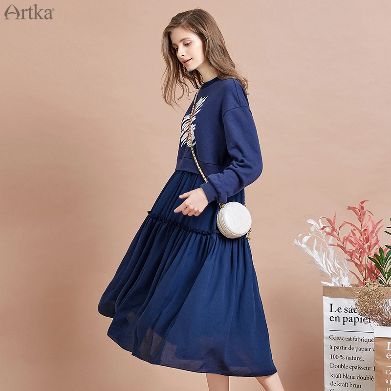 Женское шифоновое платье с принтом ARTKA черное Повседневное свитшот из двух
