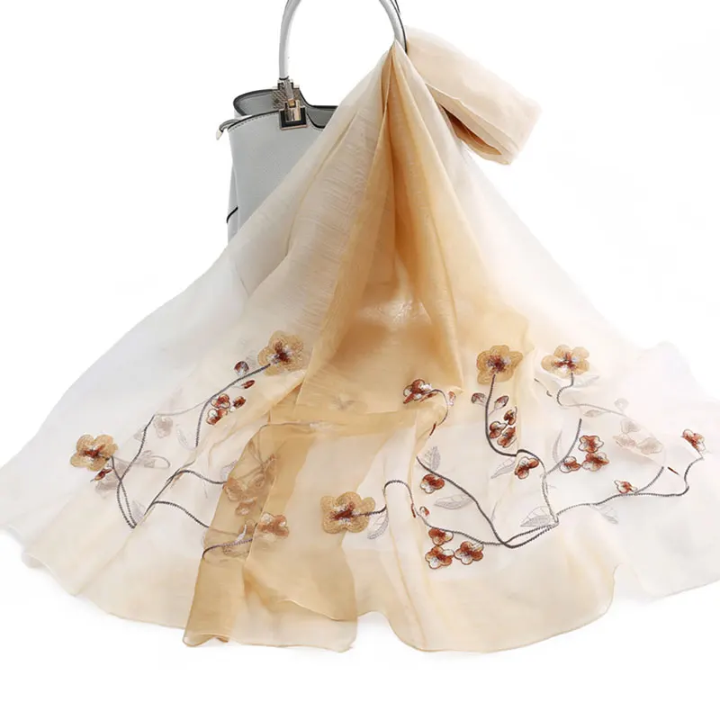 Женский шелковый шарф с цветочной вышивкой смешивание шерсти свадебные шелковые