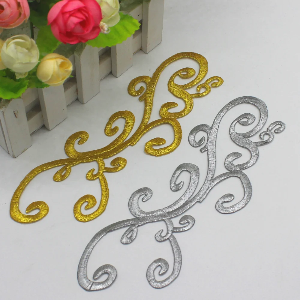 

YACKALASI 10 Pieces/Lot Floral Applique Iron-on Patches Gold Embroidery Applique 7.8*20 cm