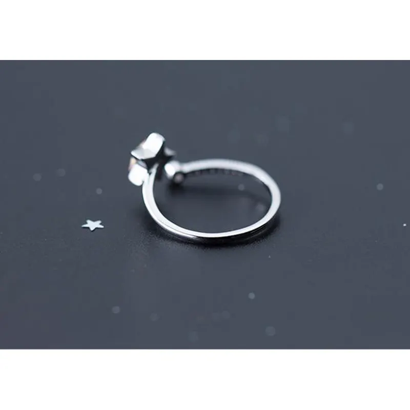 Серебро 925 пробы синий CZ Star открытые, кольца на палец для женщин девочек регулируемое обручальное кольцо Стерлинговое Серебро-ювелирные изделия