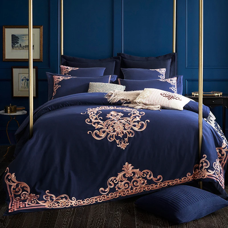 

Embroidered Luxury Royal Bedding Set 60S Egyptian Cotton Silky 4/6pcs King Queen Size Boho Bed Set Duvet Cover Bed sheet set 38