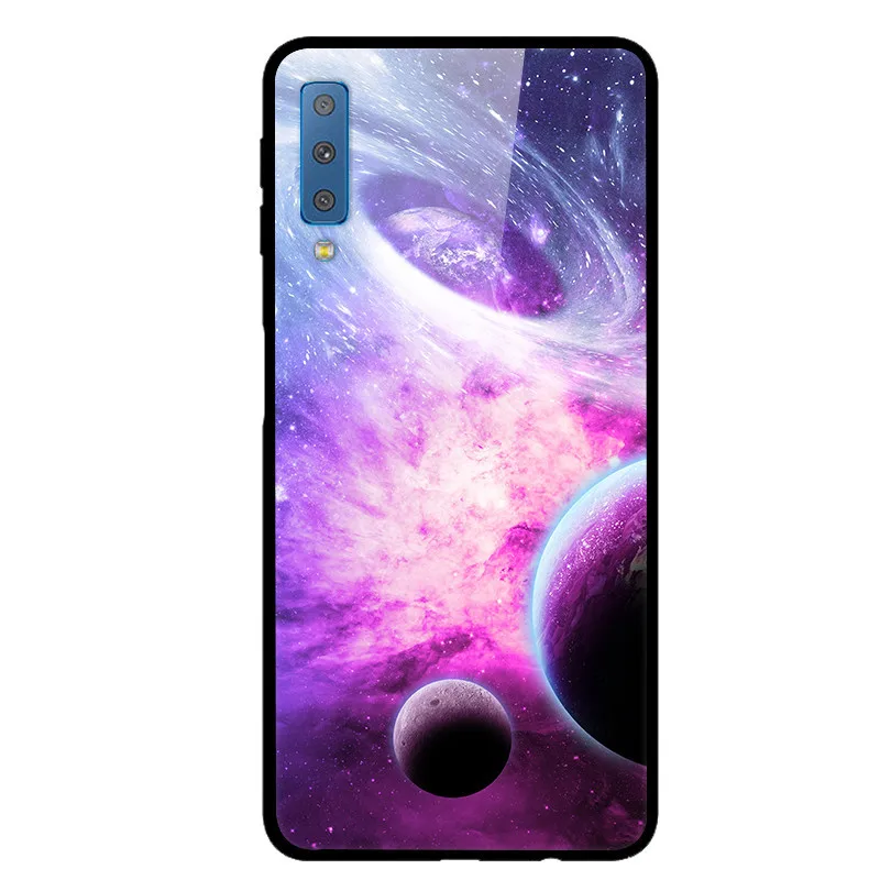 Чехол из закаленного стекла для samsung Galaxy A7, чехол с планетой космосом, стеклянный чехол на заднюю панель для samsung A7, A750, A750F 6,0, чехол