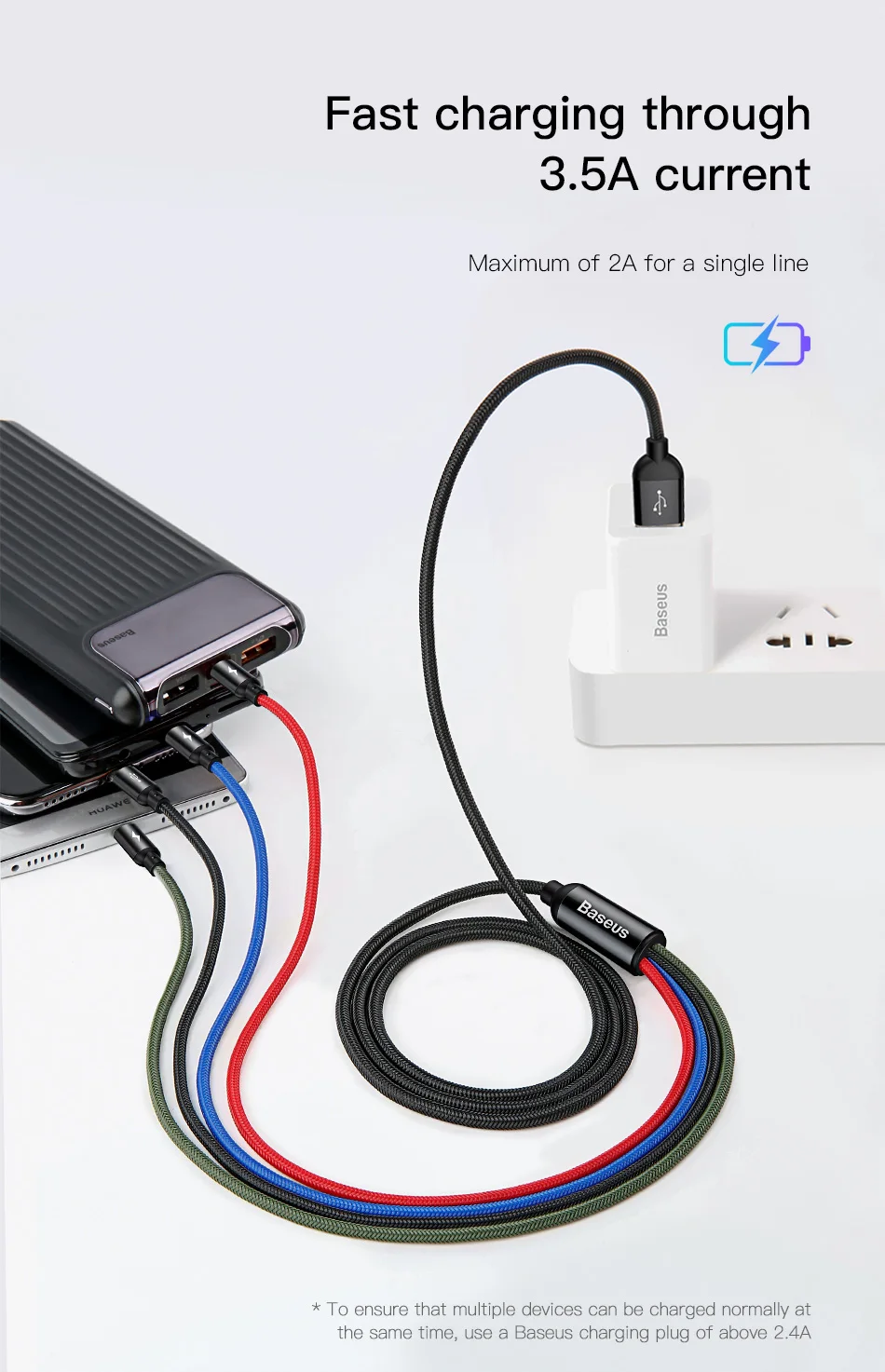 Usb-кабель Baseus 4 в 1 для iPhone X, 8, 7, 6 Plus, кабель для быстрой зарядки, кабель Micro USB type-C для samsung Galaxy S9, S8, One Plus, 6, 5t