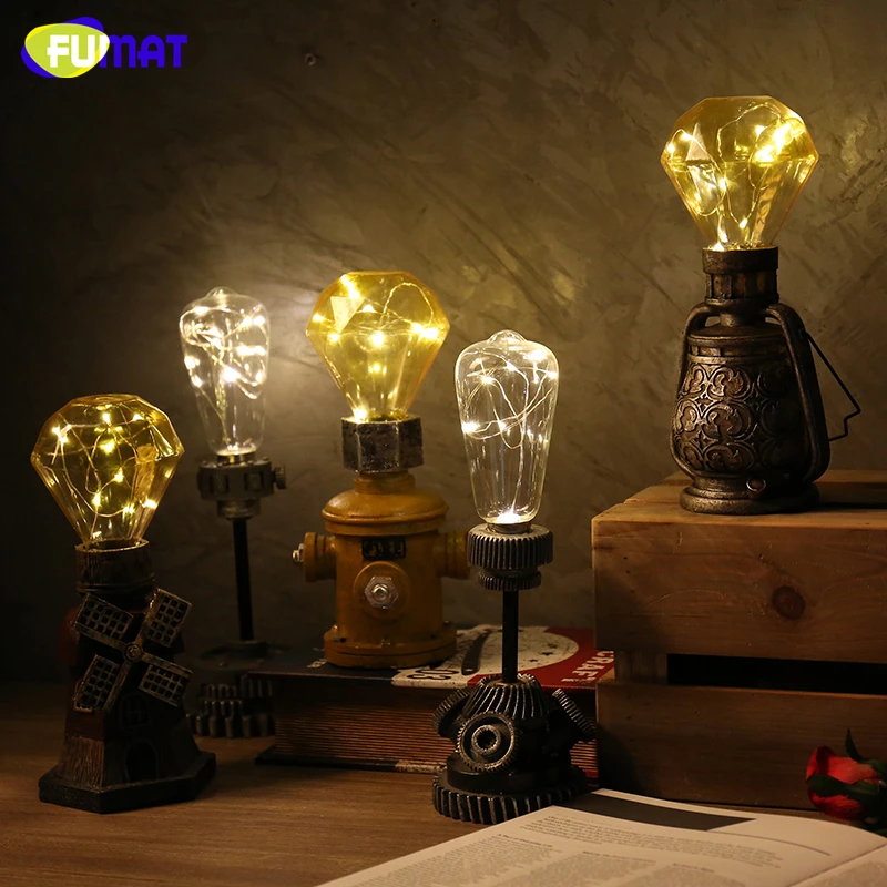 Lâmpada do Vintage Sala de Estar Decoração de Mesa Edison Noturna Casa Deco Retro Sótão Lâmpada Noite Quente Resina Led Nightlight Desktop Luz
