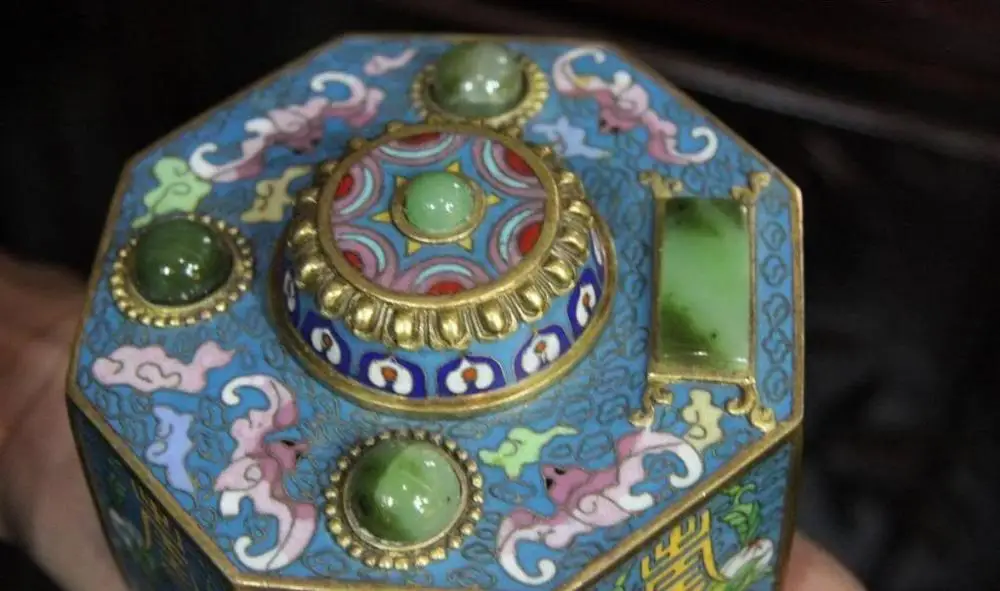 Китай дворец бронзовая Медь 24K золото позолота Cloisonne Джаспер ваза долголетка