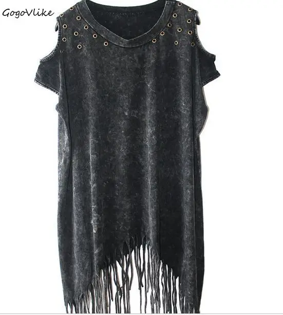 Винтажные свободные топы с открытыми плечами и заклепками в стиле панк рок